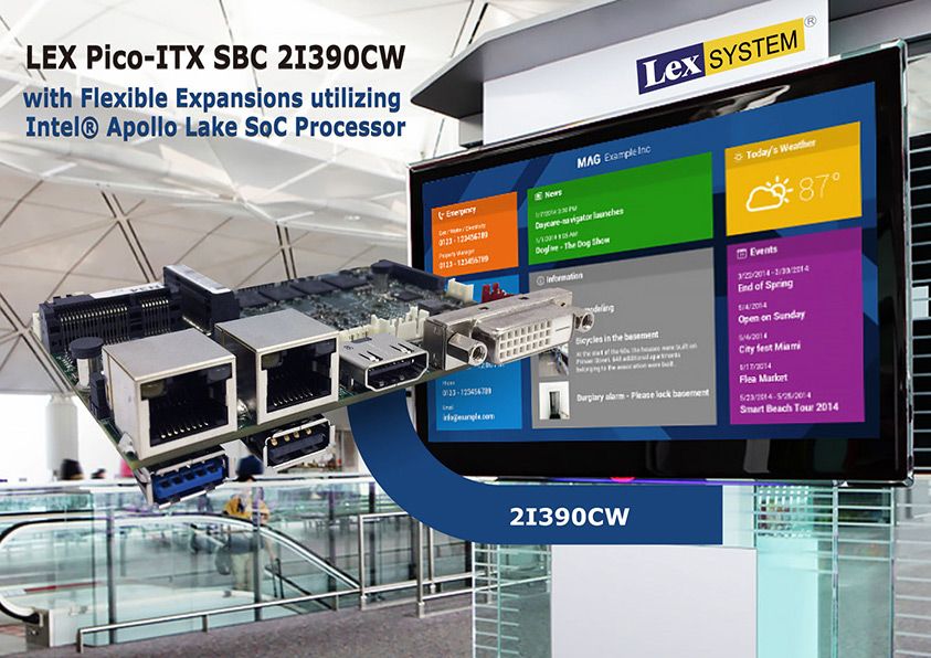 2I390CW - LEX Pico-ITX SBC 2I390CW with Flexible Expansions utilizing Intel&reg; Apollo Lake SoC Processor